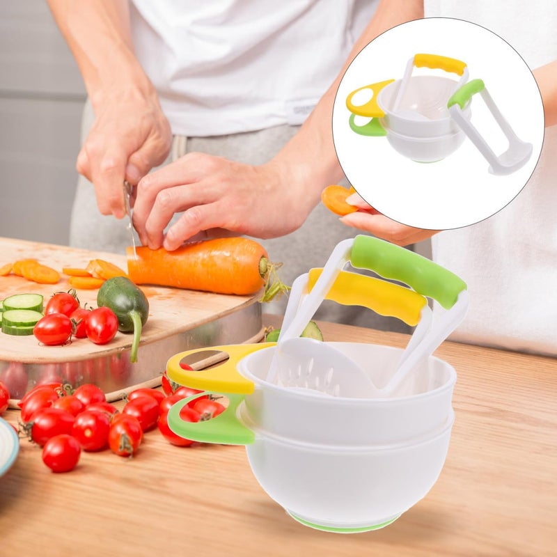 DOITOOL Baby Food Masher 2 Sets Mashing Bowl with Handle Masher, Manual Baby Food Grinder Bowl Set (Green, Yellow) - Image 2